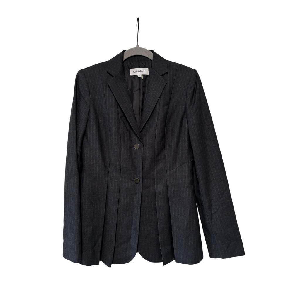 Calvin Klein Dark Gray Pinstripe Blazer Size 2 - Picture 2 of 11